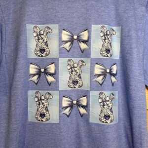 Gildan Blue Heather Tee with Navy & White Bunny and Bow Grid